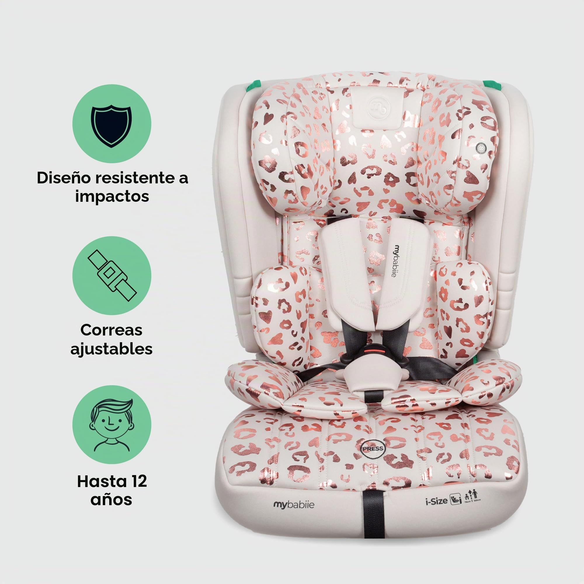 My Babiie MBCS50 - Asiento infantil de coche para niños pequeños a Booster R129, arnés de 5 puntos, 76-150 cm (aprox. 9-36 kg, 15 meses - 12 años), i-Size, grupo 1/2/3, ajustable, orientado hacia