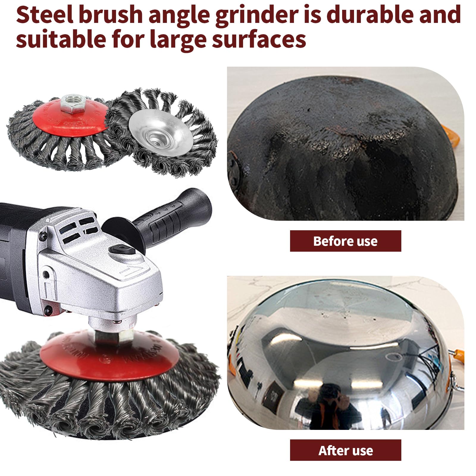 6 Pièces Brosse Métallique Meuleuse, Ø125mm Brosse Cône Angle Grinder M14 Brosses Metal en Acier de Ponçage Rou pour Perceuse Meuleuse D'angle Dérouillage Polissage Corrosion