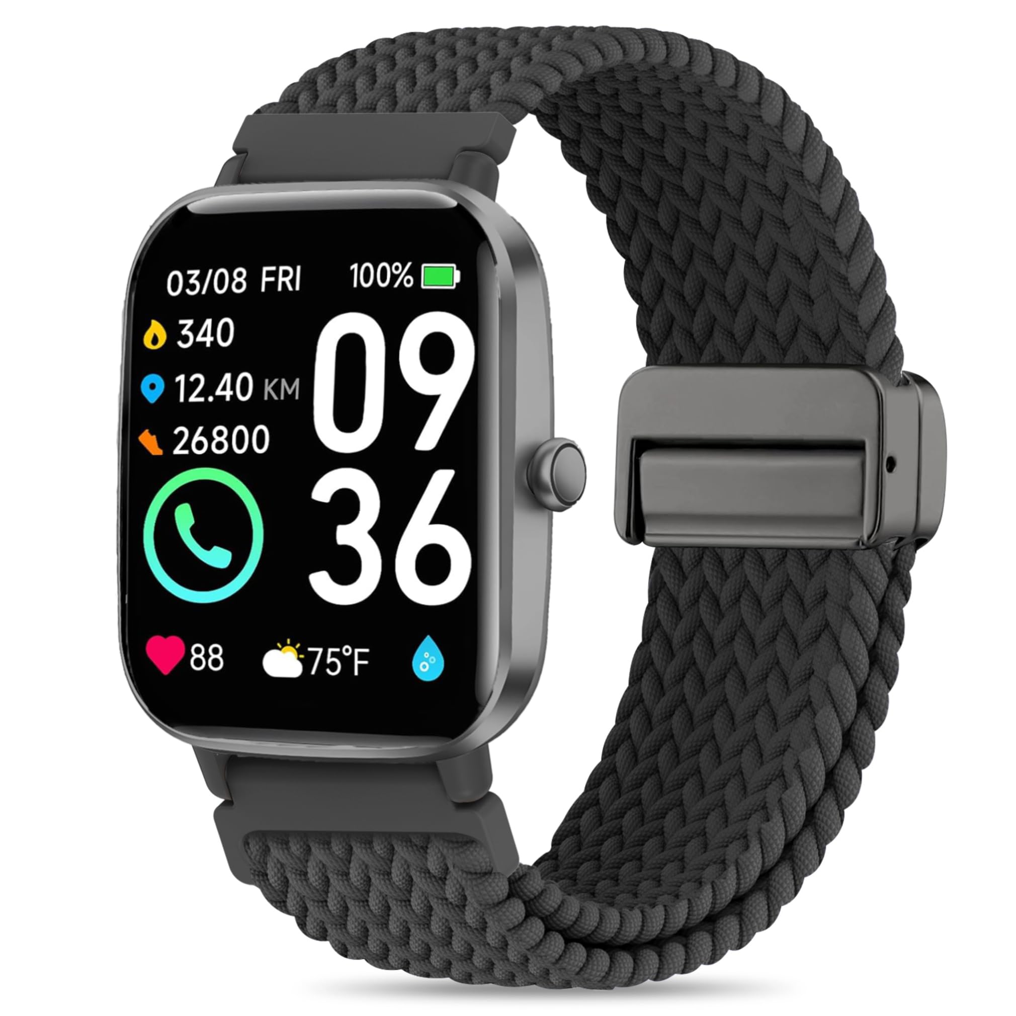 Braided 22mm Elastic Bands Compatible with Fitpolo IDW19/IDW13 Smart Watch, Loop Soft Nylon Straps for FITVII H56/ENOMIR ID208BT/TOOBUR IDW16/MILOUZ