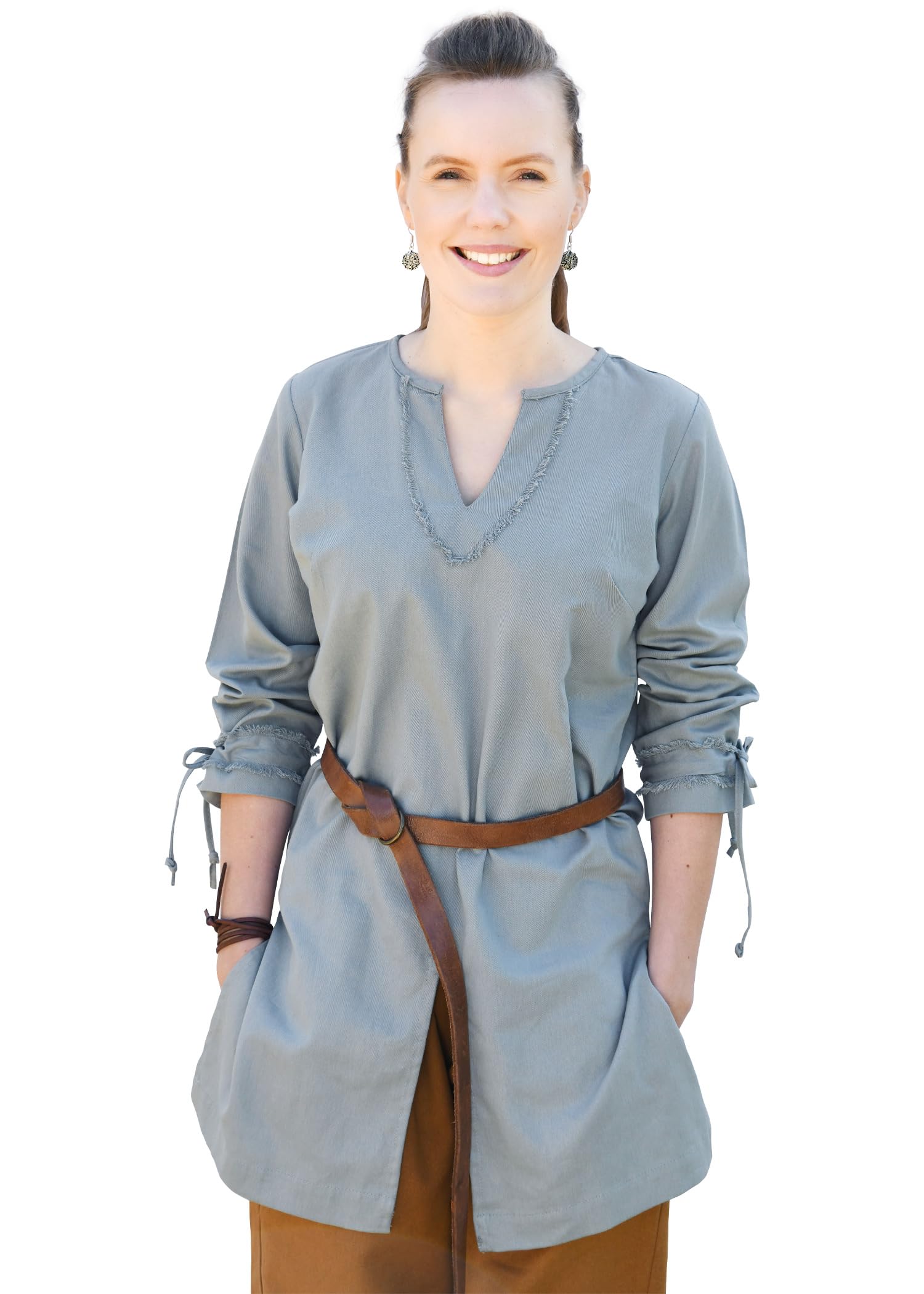 Battle-Merchant - Medieval Tunic Ylva for Women, Fitted Early Medieval Shirt, Shield Maid Outfit, LARP, Viking, Pirate, Costume, blue grey, 3XL