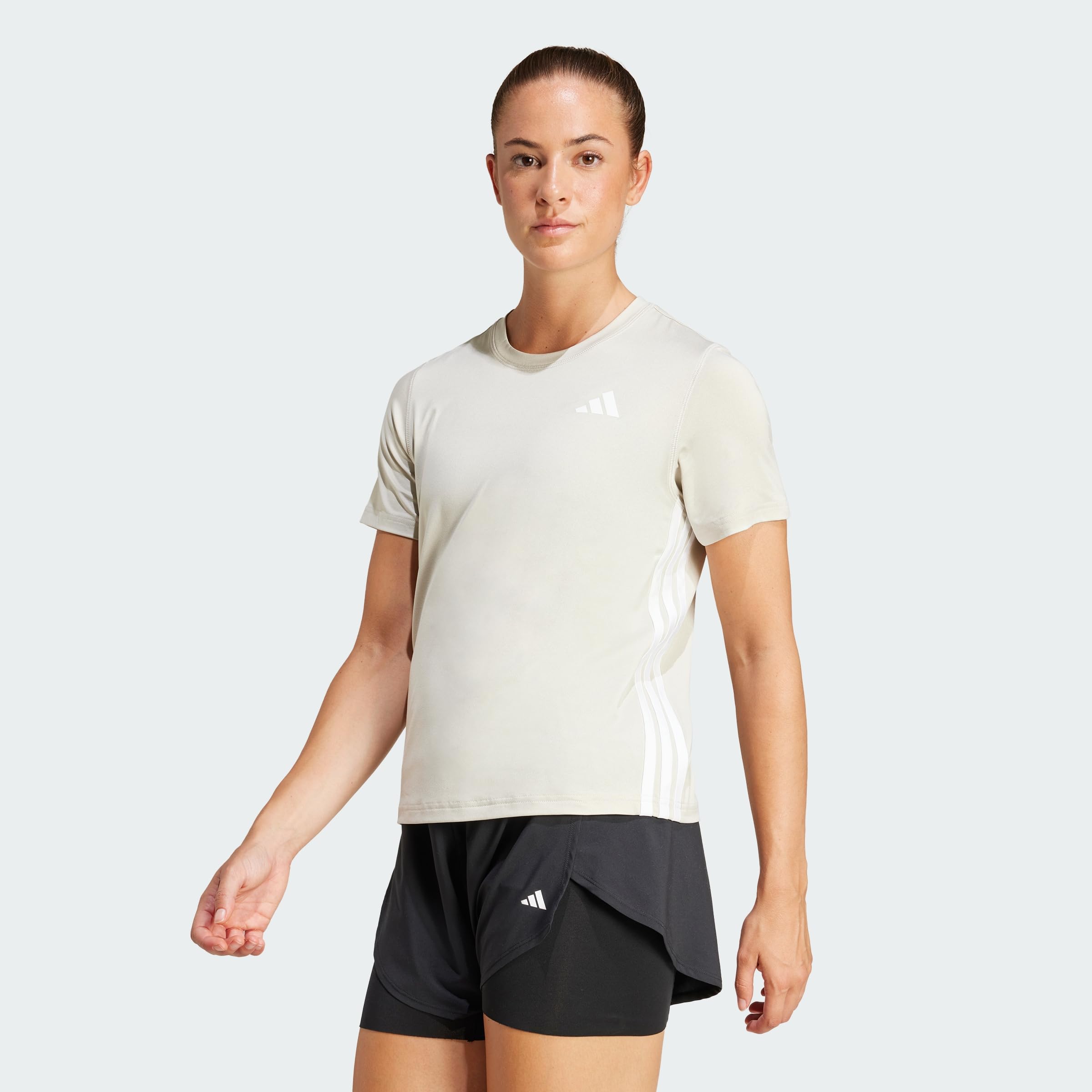 adidas Women's Train Essentials 3-Stripes Workout T-Shirt, Wonder Alumina/White, M