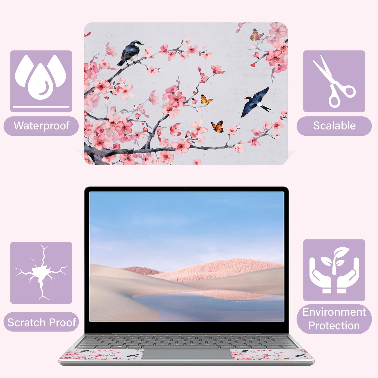 CREATCABIN Adesivo per Laptop PVC Vinile Citazione Adesivo per Notebook Adesivo per PC Protezione Personalizzata Impermeabile AntiGraffio per Laptop 12.1 13 13.3 13.6 14 15 15.3 16 Pollici Fiore