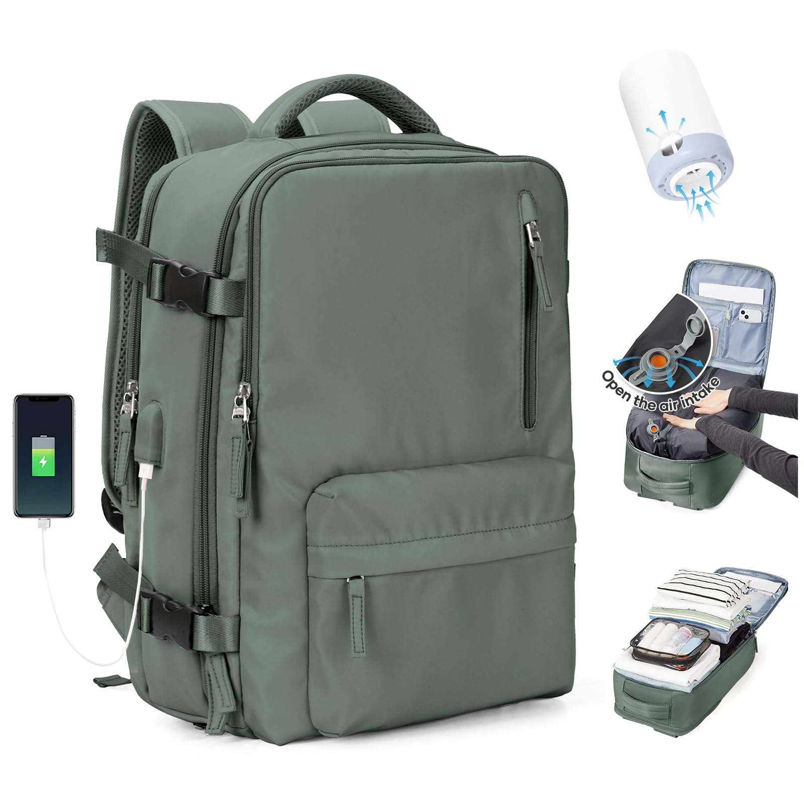SZLX Zaino Ryanair 40x30x20 Sottovuoto Bagaglio a Mano 40x20x25 Donna Zaino da Viaggio 40x30x20 Wizzair Borse da Cabina per Easyjet 45x36x20 Uomo per Laptop 14 Pollici con Porta USB e Porta Scarpe