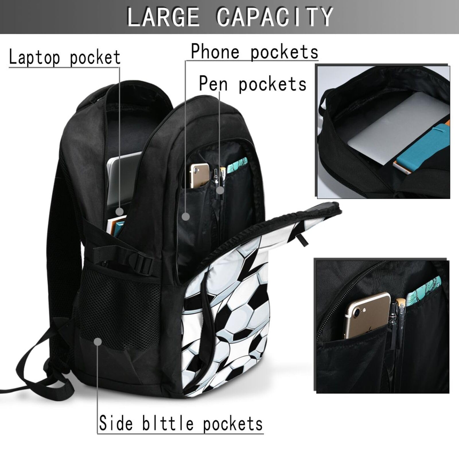 InOmak Palloni da calcio Sport, Zaino da viaggio casual per laptop con porta di ricarica USB per uomo e donna