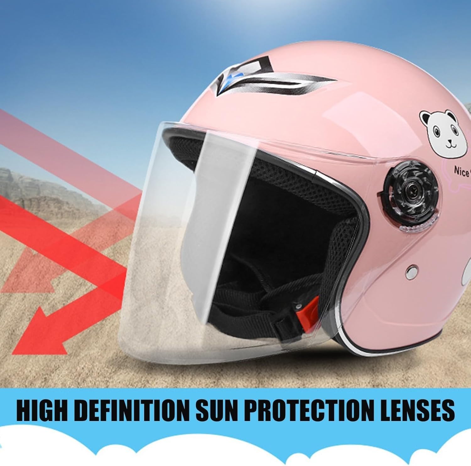 Casco Moto Aperto per Bambini, Casco Scooter omologato ECE con Visiera, Casco Scooter per Ragazzi e Ragazze dai 3 ai 12 Anni B,57-60CM H,57-60CM