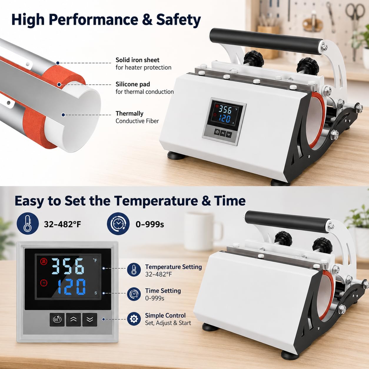 Máquina De La Prensa De Calor para Los Vasos Y Tazas Pantalla Táctil Temperatura De Tiempo Ajustable para Tarros Y Gafas De La Sublimación De Las Copas De Cerámica