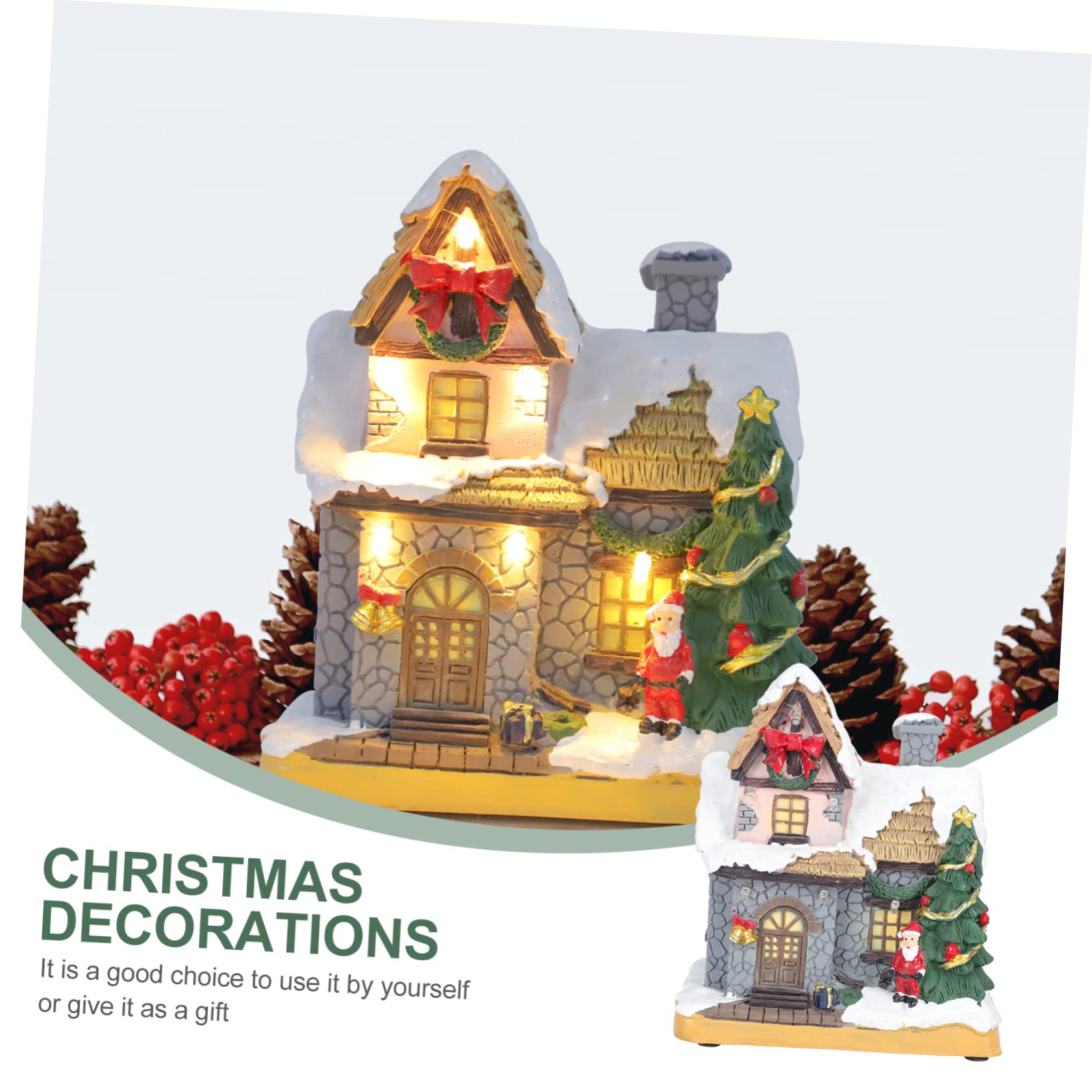 Decoración de Casa Iluminada de Resina Adorno de Escritorio para Navidad Casa Luminosa de Navidad y Decoración del Hogar