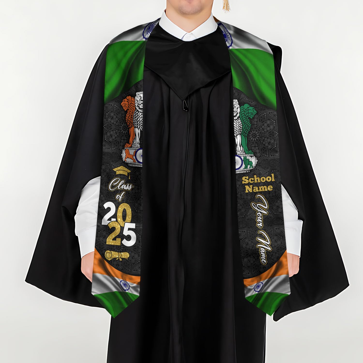 MonkeyVan Custom India Graduation Sash 2025, Personalized Indian Flag Graduation Stole, India Graduation Stole Class of 2025 S367