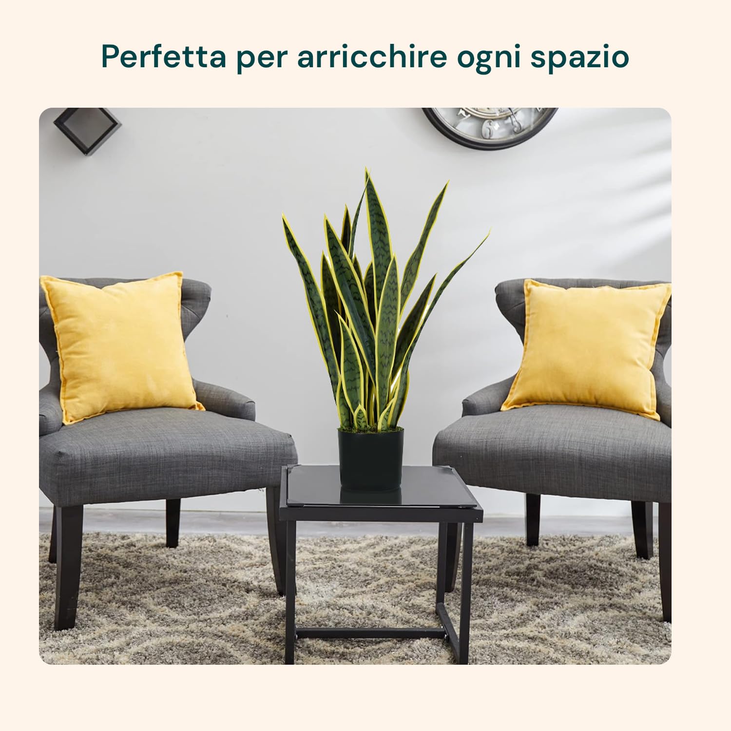 Wintem Pianta di Sansevieria Artificiale con 21 Foglie in Polietilene, Alta 75 cm con Vaso Ø15x12,3 cm - Pianta Finta Ideale per Interni, Decorazione Casa