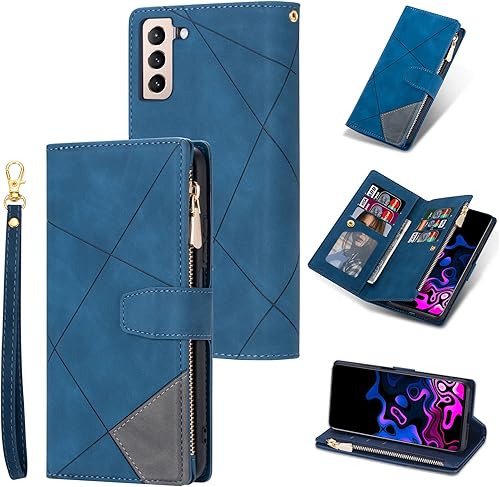 Miniatura 9 de UEEBAI Funda para Samsung Galaxy S21 Plus 5G, 9 ranuras para tarjetas, cartera de cuero retro a prueba de golpes, con correa de mano, ranuras para