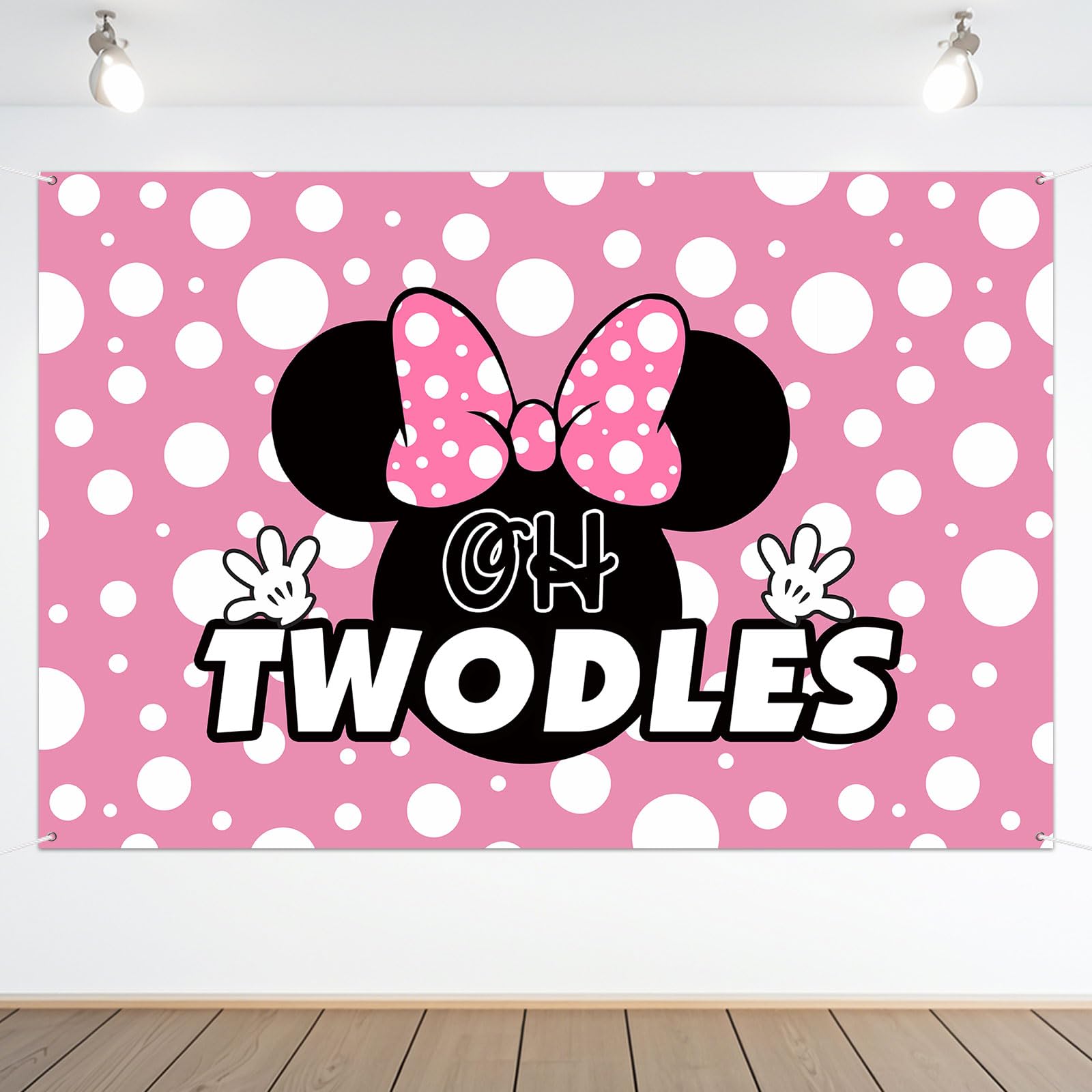 Oh Twodles - Pancarta de fondo rosa con dibujos animados de feliz segundo cumpleaños, decoración de fiesta temática de animación a dos años de edad, suministros de fondo de fotografía para niñas