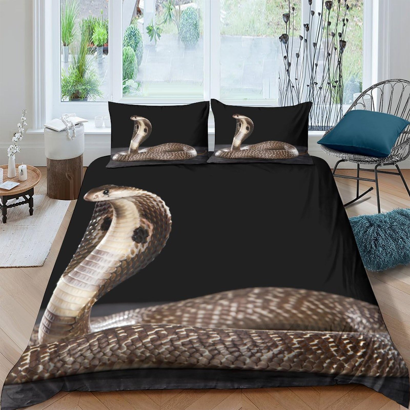 Ctjqhvkz Style-5 3D Printed Cobra Black Fitted Sheet Microfiber Soft Snake Pattern Bed Cover For Bedroom Dorm Mattress Protection Decor Single（135X200cm）