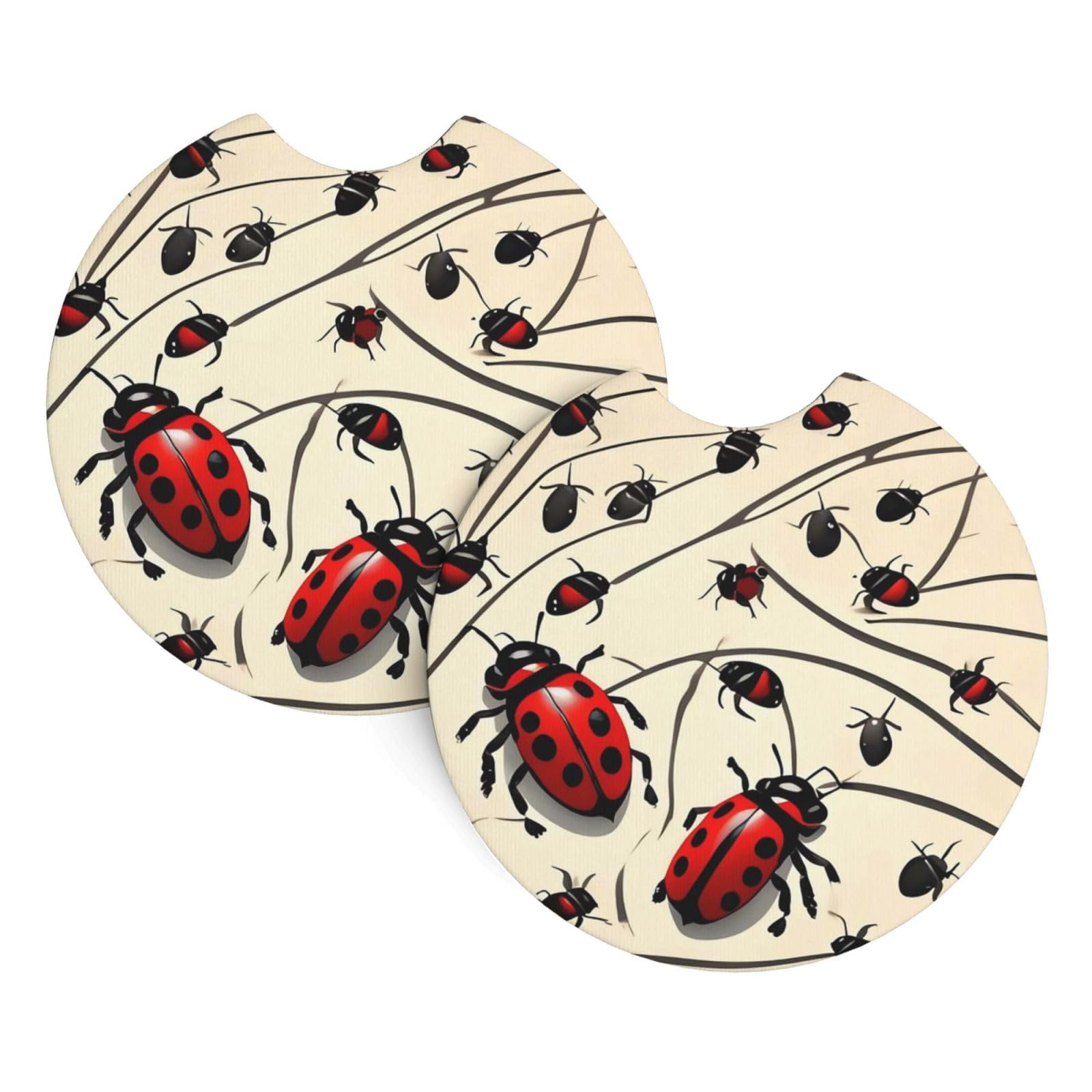 2 Pack Car Coaster for Cup Holders Art Ladybug Car Cup Coaster 2.7" Neoprene Non-Slip Automotive Cup Mat Universal Auto Car Interior Accessories for Women Men Cup Pad