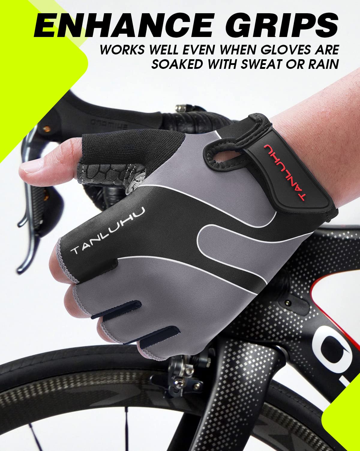 Tanluhu Fahrradhandschuhe Mountainbike Halbfinger Straßenreithandschuhe Atmungsaktiv Stoßdämpfend für Damen und Herren