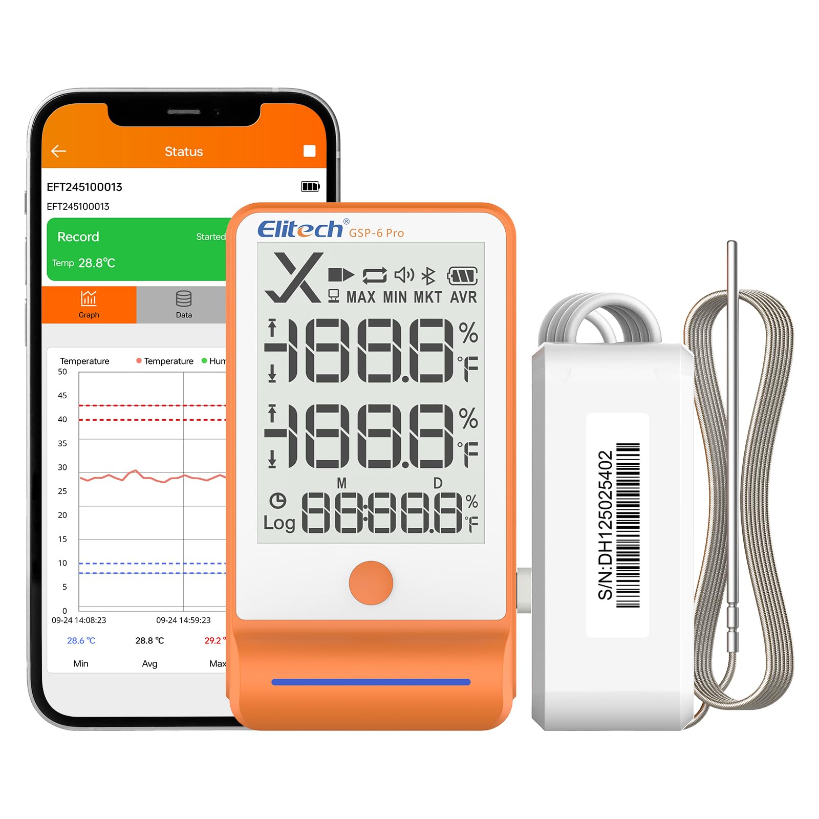 Elitech GSP-6Pro TLE Rejestrator Temperatury Cyfrowej Ultra-Niskiej do Lodówek Medycznych Monitor MAX MIN