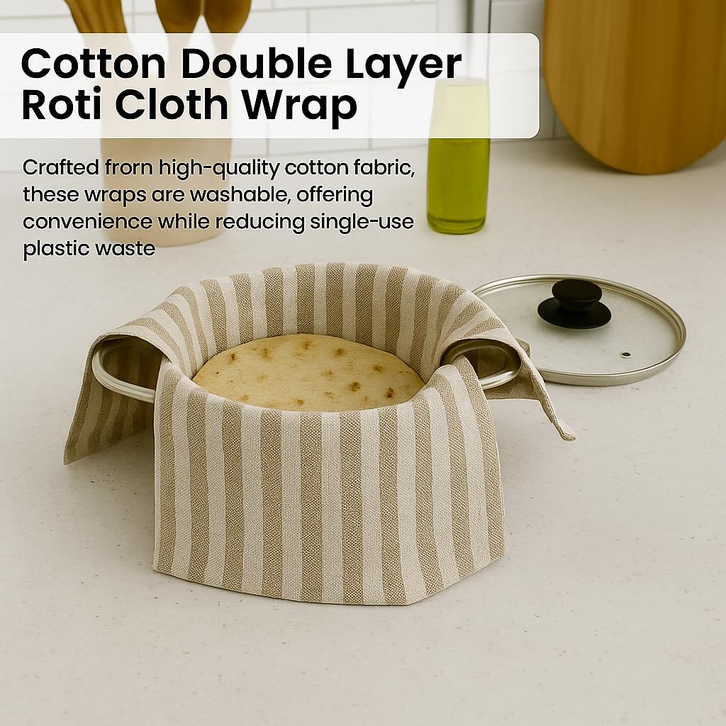 Värde® Double Layer Roti Wrap/Chapati Cover - 1 PC Premium Cotton Cloth for Roti, Paratha, Phulka, Hot Case | Kitchen Chapati Cloth with Flaps | Soft & Durable Cotton Fabric (Beige, Pack of 1) 4