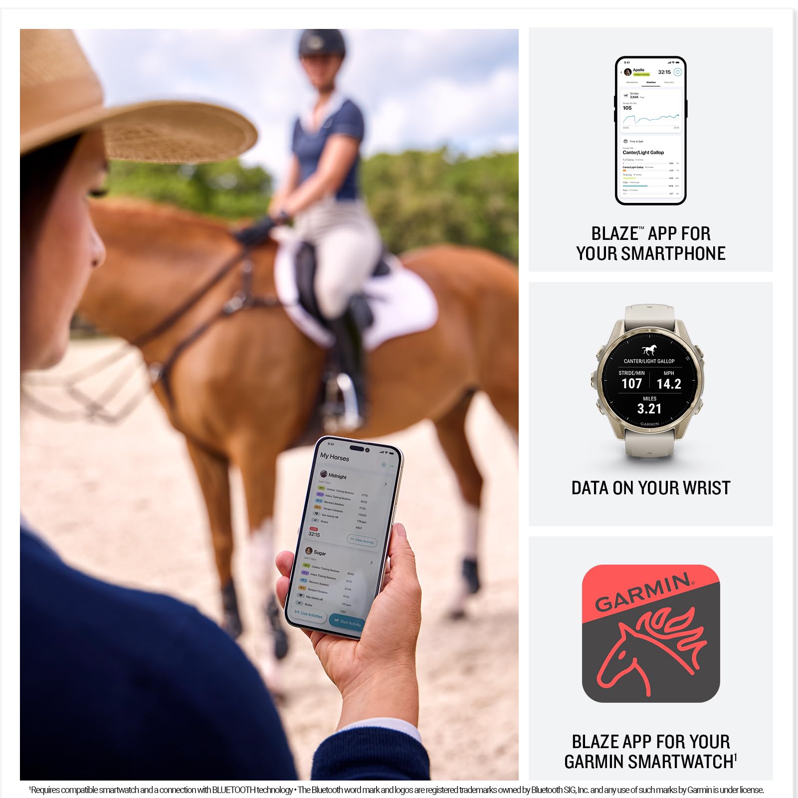 Garmin Blaze Equine Wellness System, avvolgimento e sensore per coda facili da usare, approfondimenti su salute e benessere