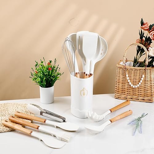 Miniatura 2 de Juego de utensilios de cocina de silicona, juego de 13 utensilios de cocina para cocinar, juego de espátulas sin BPA con asas de madera resistentes