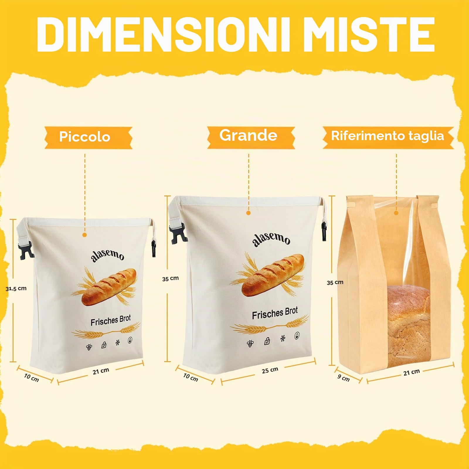Sacchetti Per Pane Riutilizzabili In Cera D'Api, Confezione Da 2 Con Base Autoportante, Mantengono Il Pane Fresco Con Cerniera E Chiusura A Scatto, Due Misure: L 35×25×10cm E S 31,5×21×10cm