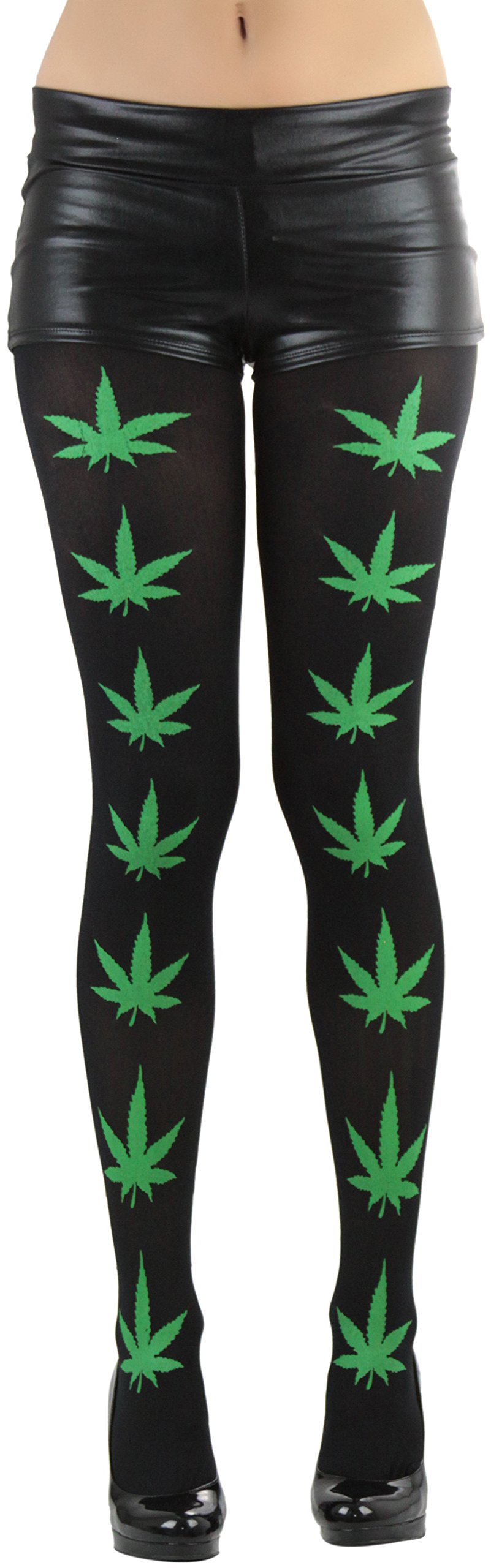 ToBeInStyle Women’s Thigh High Stockings Bodystocking Tights Medicinal Cannabis Marijuana Weed Leaf Print Festival Hosiery