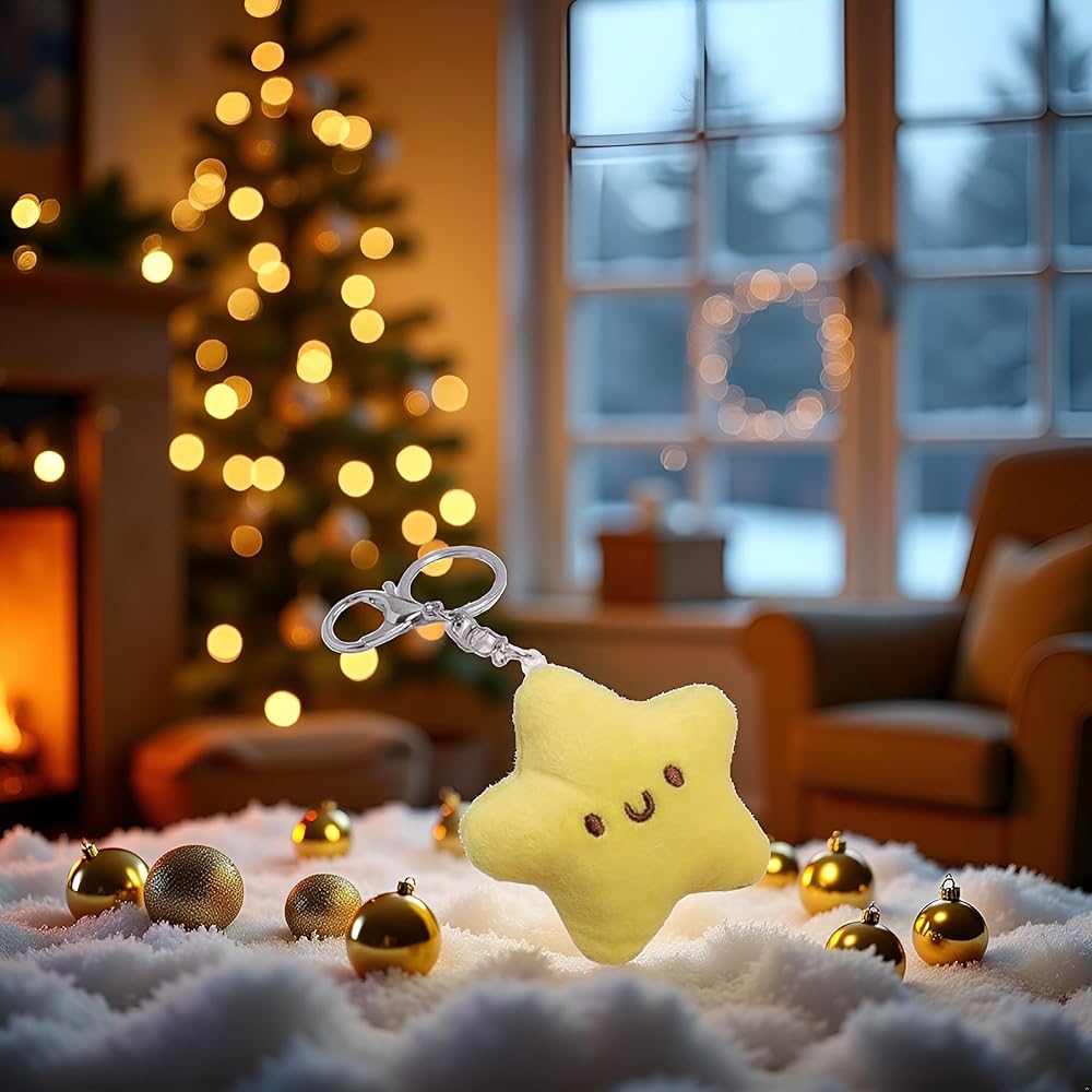 1Pc Yellow Plush Star Car Keychain Backpack Accessories Doll