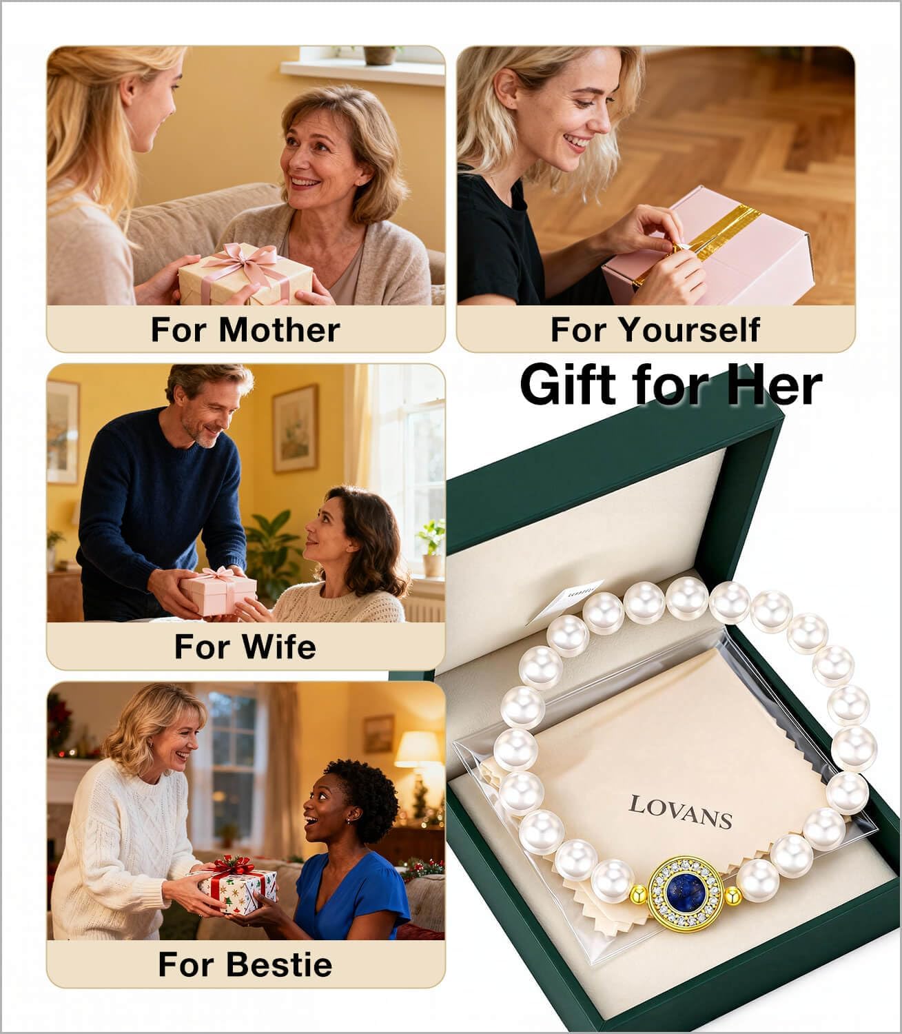 LOVANS Pearl Bracelets for Women 925 Sterling Silver Charm Pearl Stretch Bracelet - Image 6