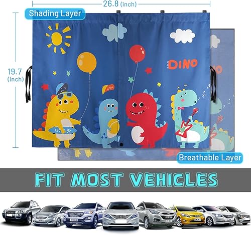 Miniatura 6 de DIZA100 Parasol magnético de doble capa para ventana de automóvil para ventanas laterales, sombra completa y opciones de media sombra, lindos