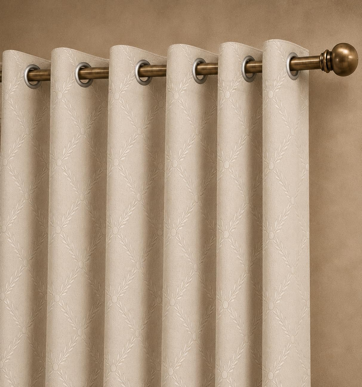 LINENWALAS 100% True Blackout Door Curtains 7.5 Feet Long Set of 2 | Embossed Moonlight Design | Room Darkening Curtain | Thermal Insulated Curtains for Living Room, Bedroom (129 x 229 cm, Beige)