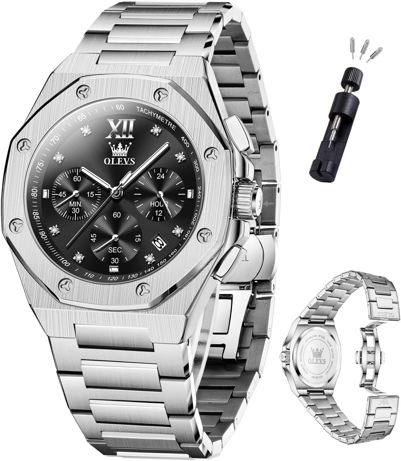 Mens Watches Octagonal Luxury Stainless Steel Dress Watches for Men Quartz Analog Large Face Luminous Relojes para Hombres