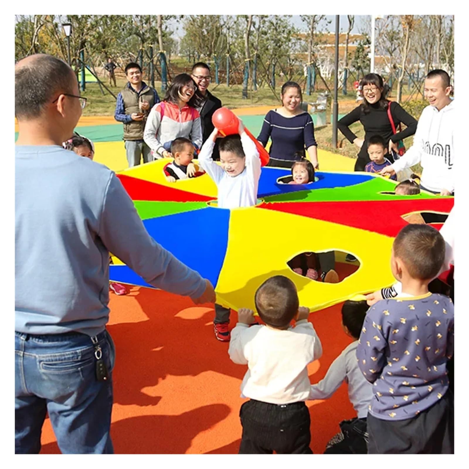 Bunt Fallschirm Fun Play Regenbogen-Fallschirm for Zelt-Kooperative Spiele, Outdoor-Spielzeug for Teambuilding-Übungsaktivitäten(3M Parachute 2 Rods)