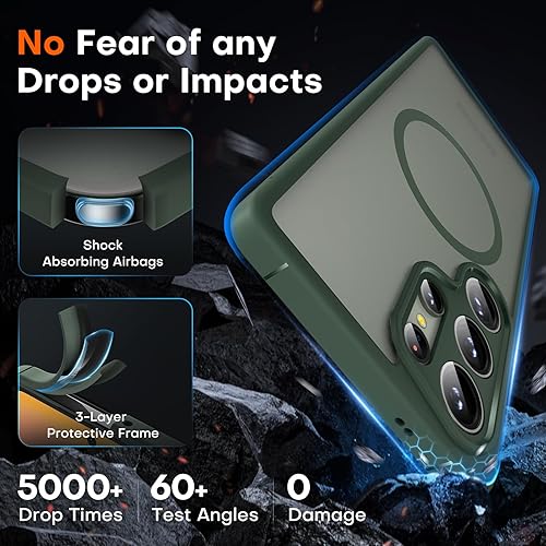 Vista 173 de Funda TOCOL [Paquete de 1+2] diseñada para Samsung Galaxy S22 Ultra, con 2 protectores de lente de cámara, parte trasera dura mate translúcida