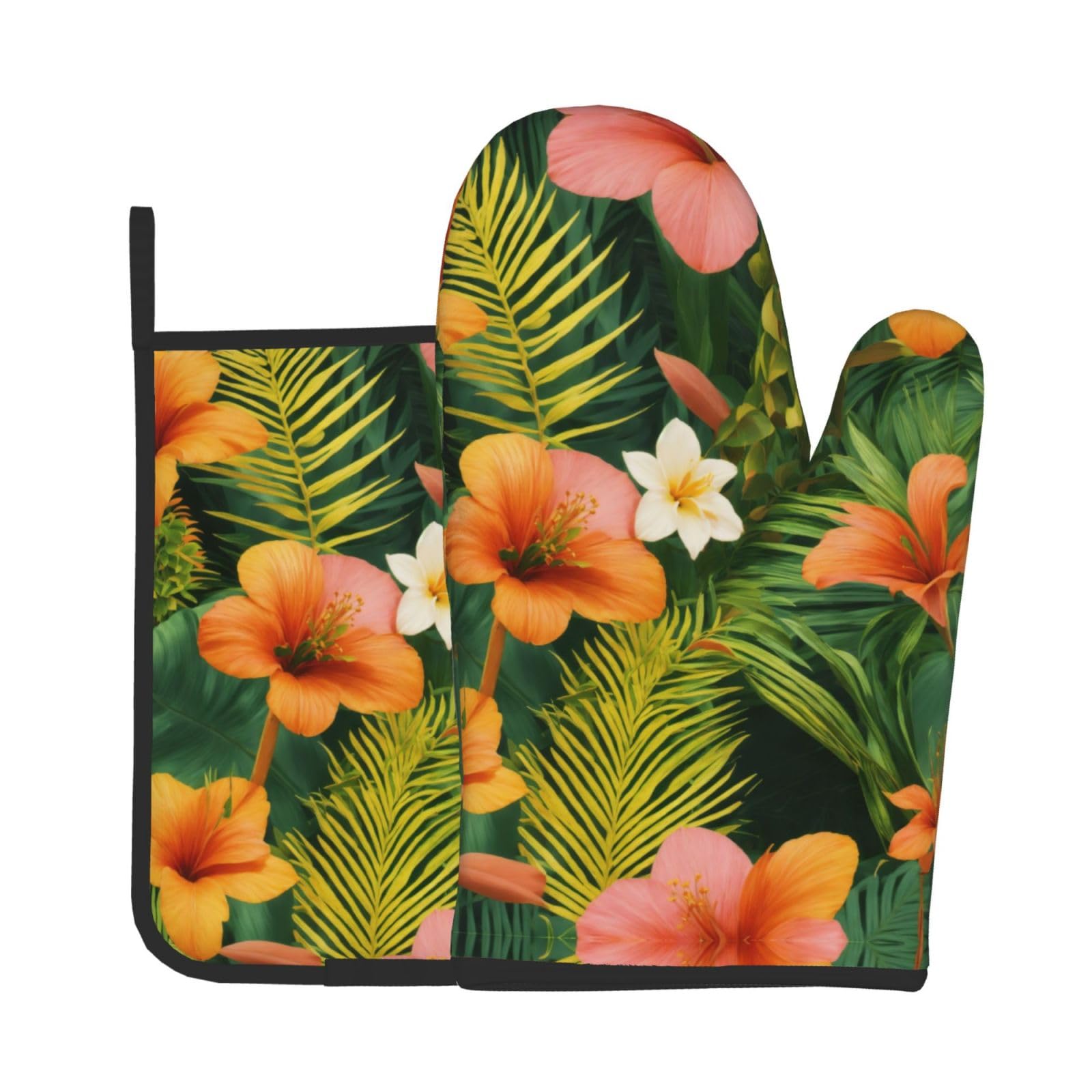 Hojas Tropicales Y Flores Kitchen Baking Two-Piece Set,Multipurpose Oven Gloves,Used for Barbecue Kitchen Baking