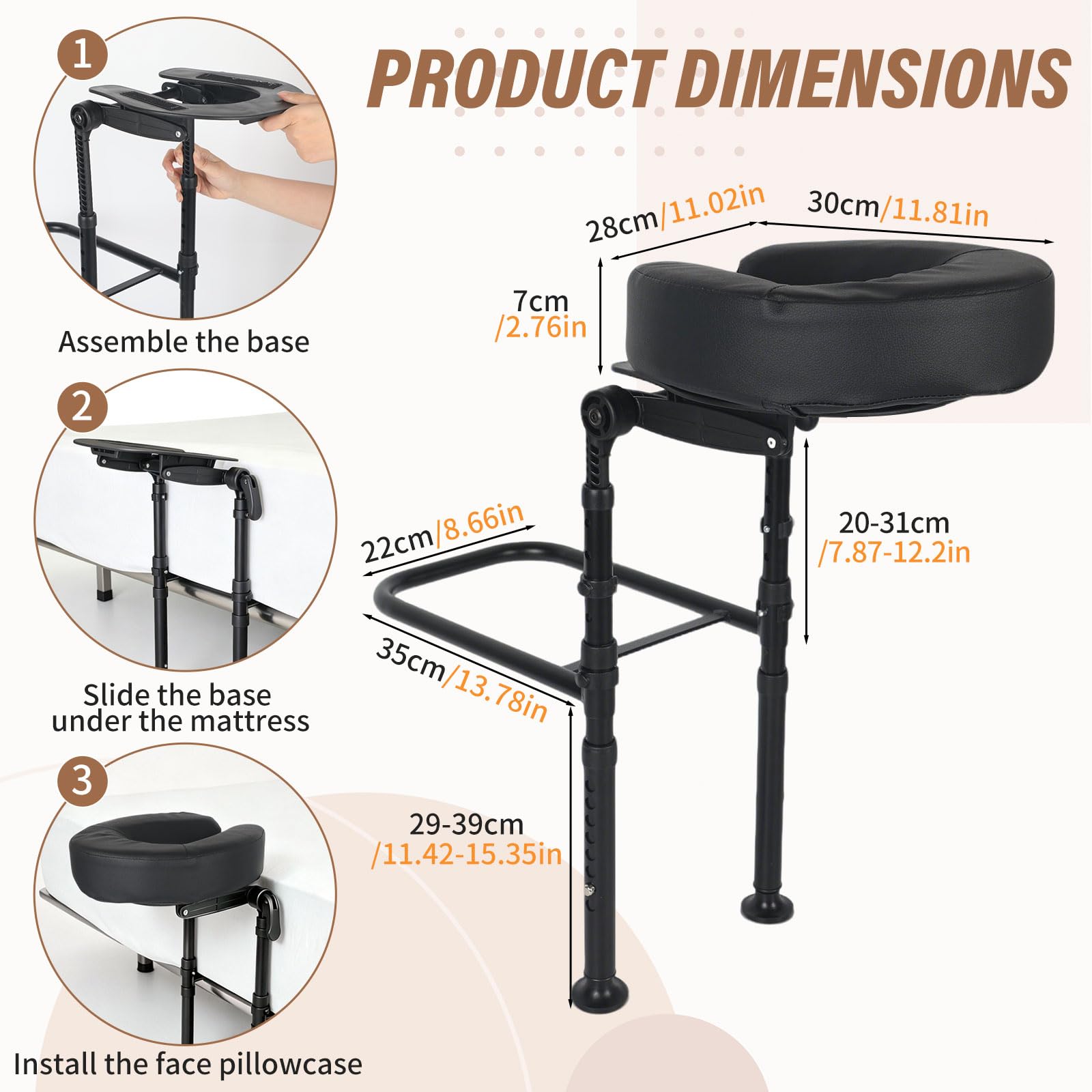Poggiatesta massaggiante per letto, regolabile in altezza, poggiatesta ergonomico e cuscino con fessura per il viso, compatibile con lettino da massaggio di spessore 14-45 cm, tavolo da massaggio