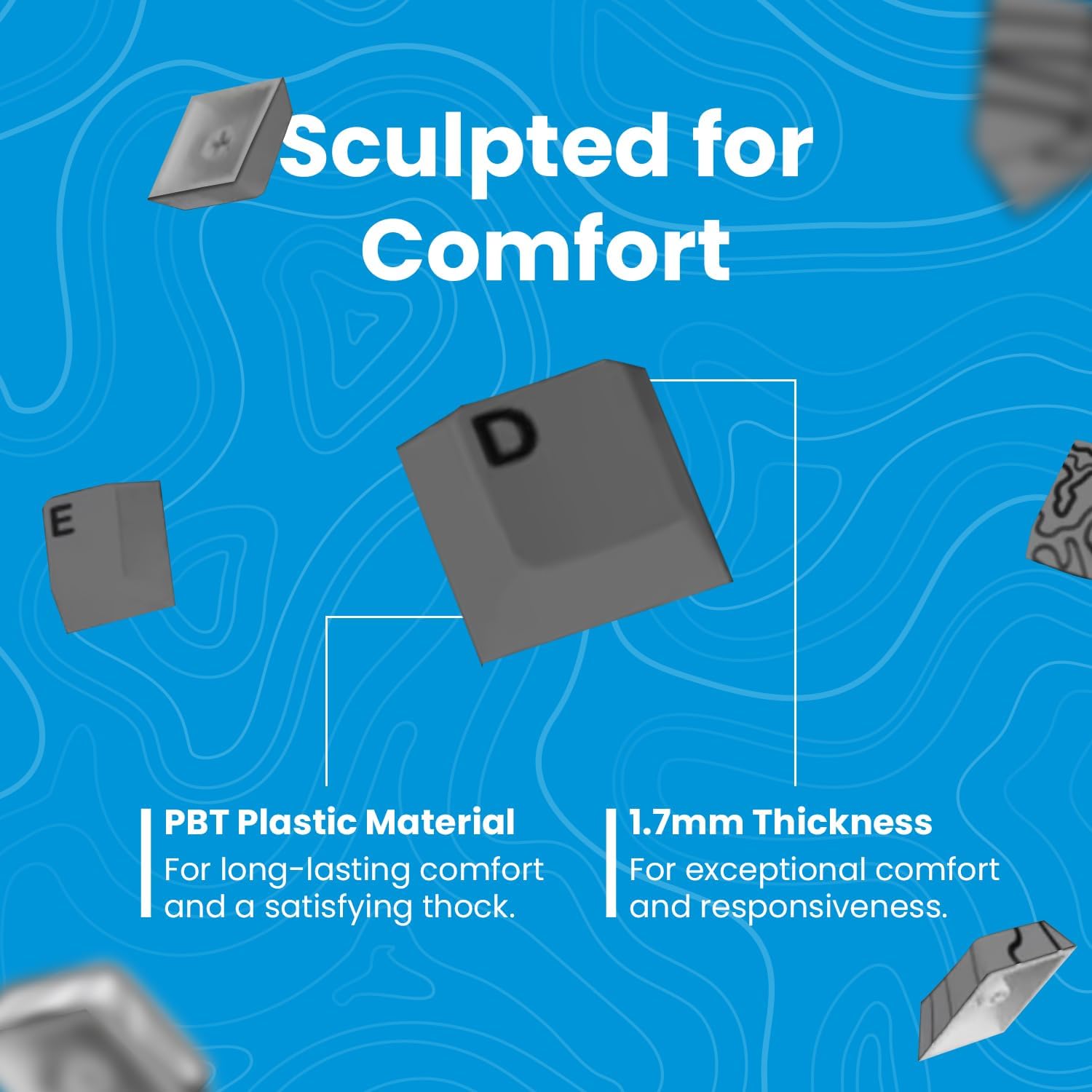 Deskr Topo Canyon Dye Sub PBT Keycaps | 164 Keycap Set for Mechanical Keyboard | 1.7mm Thickness Keys - ANSI & ISO Support Keys | Cherry Profile MX Style Switches | 60%-100% Layouts | Gray