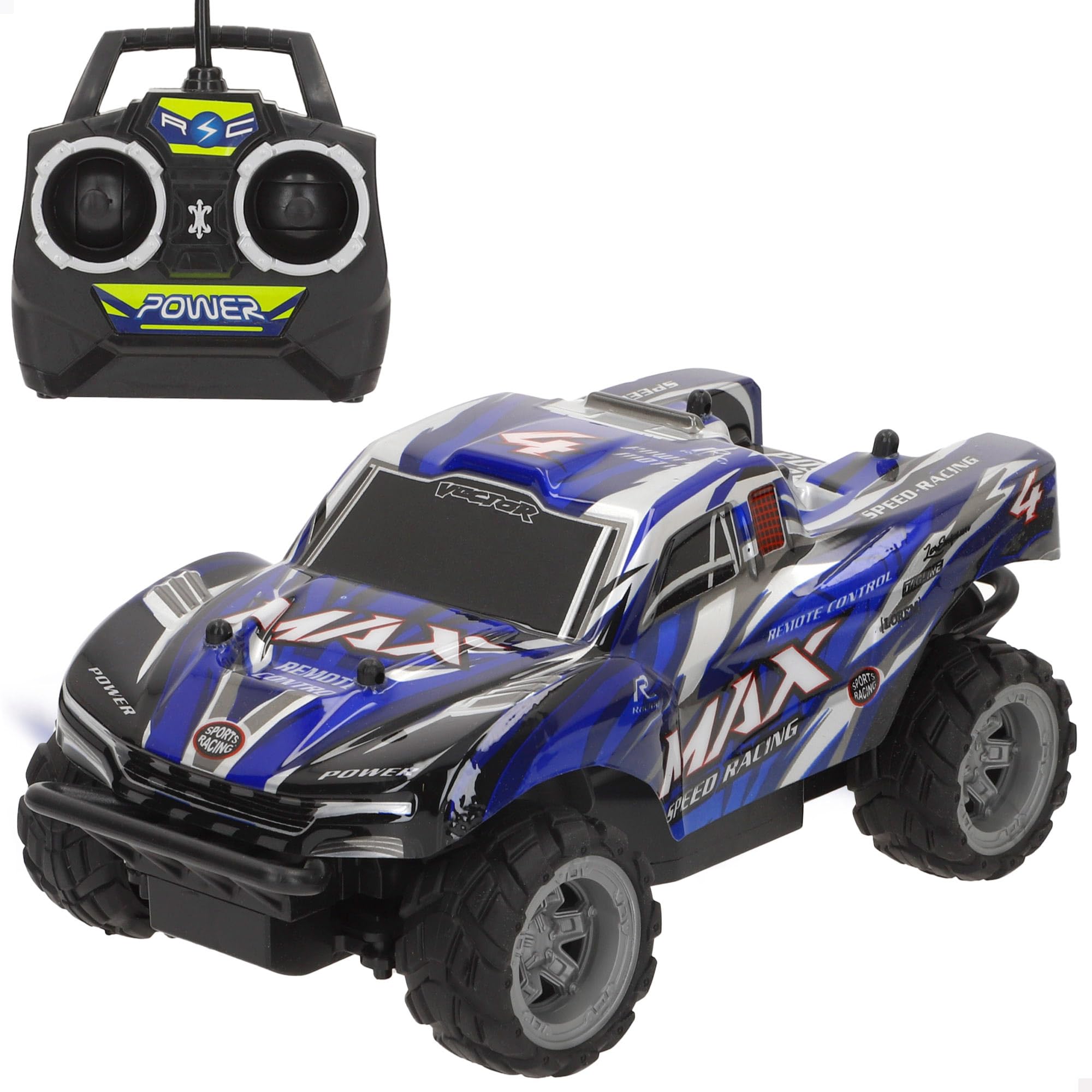 COLORBABY Speed & Go Coche Teledirigido 360º | Azul Y Blanco | 15x14,5x7 Cm | 6 Direcciones | 2.4 GHz | Acrobacias | RC Para Niños +4 Años (41335)