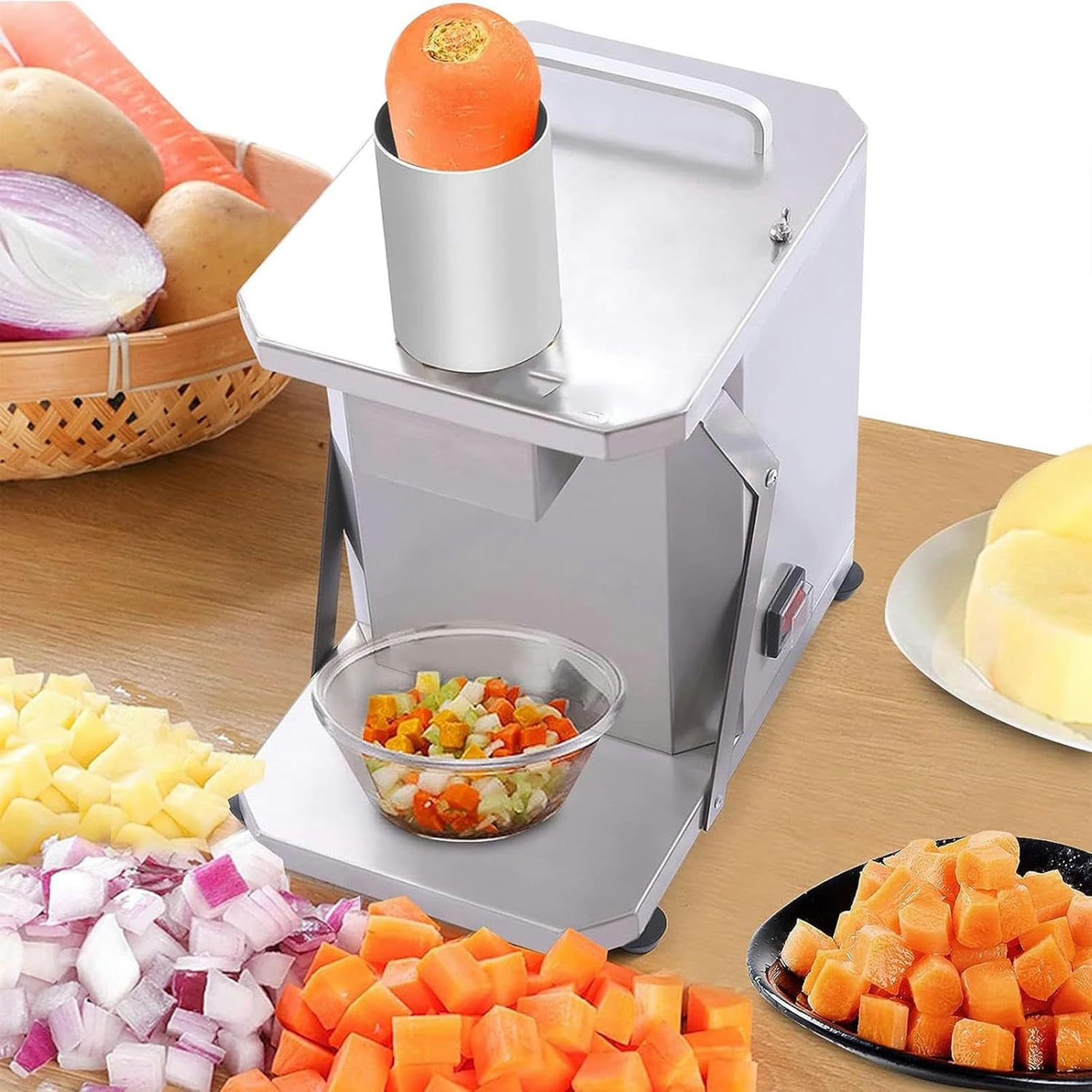 GTHTUHFD Electric Vegetable Dicer Machine, Commercial Stainless Steel Vegetable Chopper Dicing Machine Automatic Potato Onion Slicing Cube Cutting,10Mm,8mm