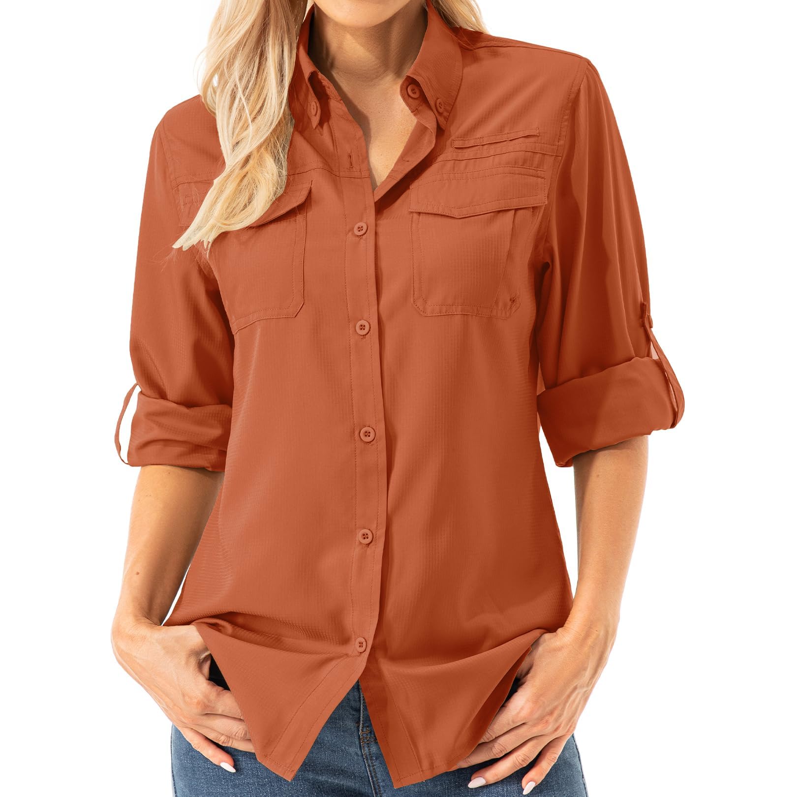 Asfixiado Damen Hemdbluse UV Shirt UPF 50+ Safari Kleidung Wanderbluse Damen Outdoor Cooling Quick Dry Sonnenschutz Langarm Luftiges Hemd