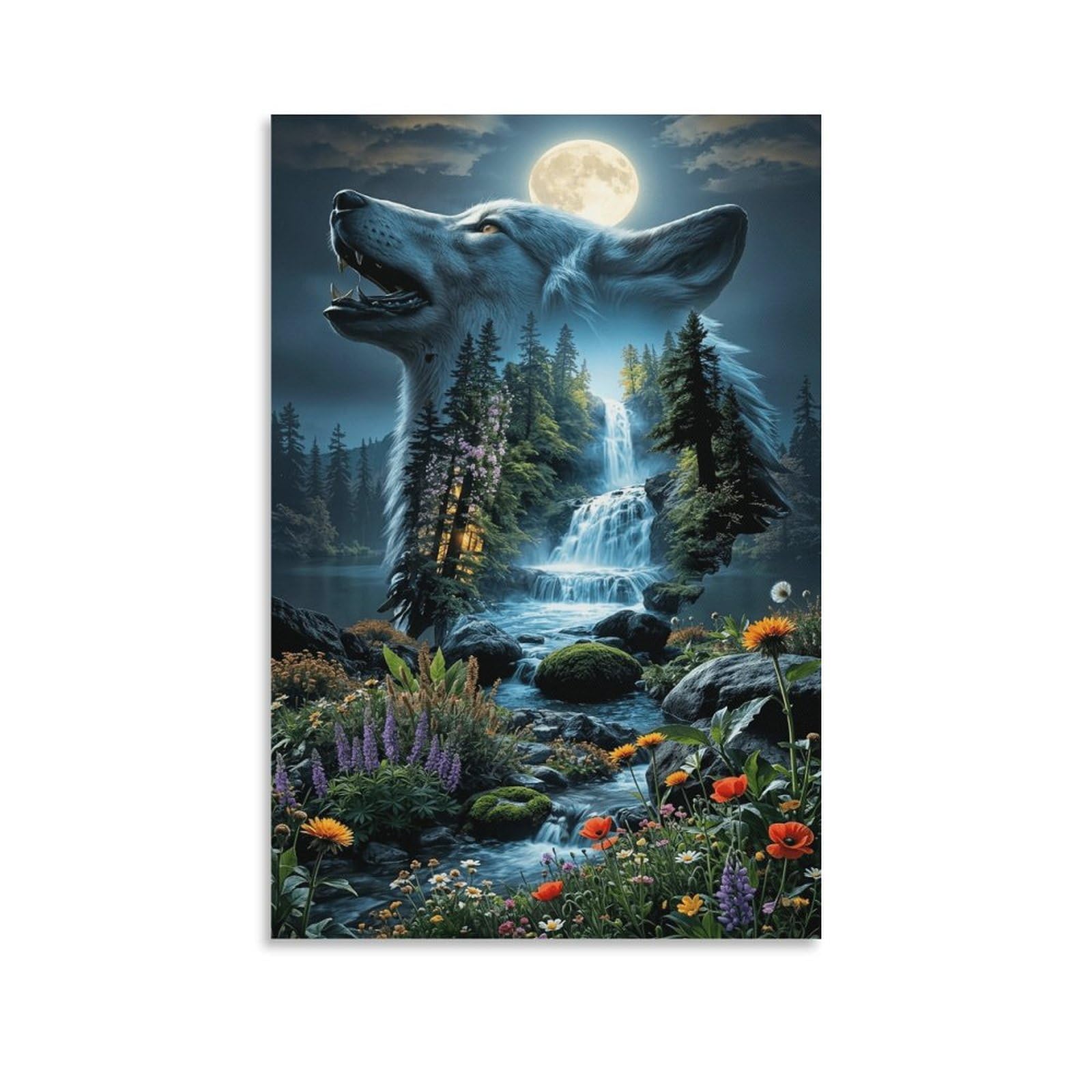 XPASHIQWC Wolf Wall Decor Poster Forest Waterfall Giclee Canvas Prints Modern Canvas Wall Art Picture Wall Hanging for Office Gym Living Room Decor 08x12inch(20x30cm)