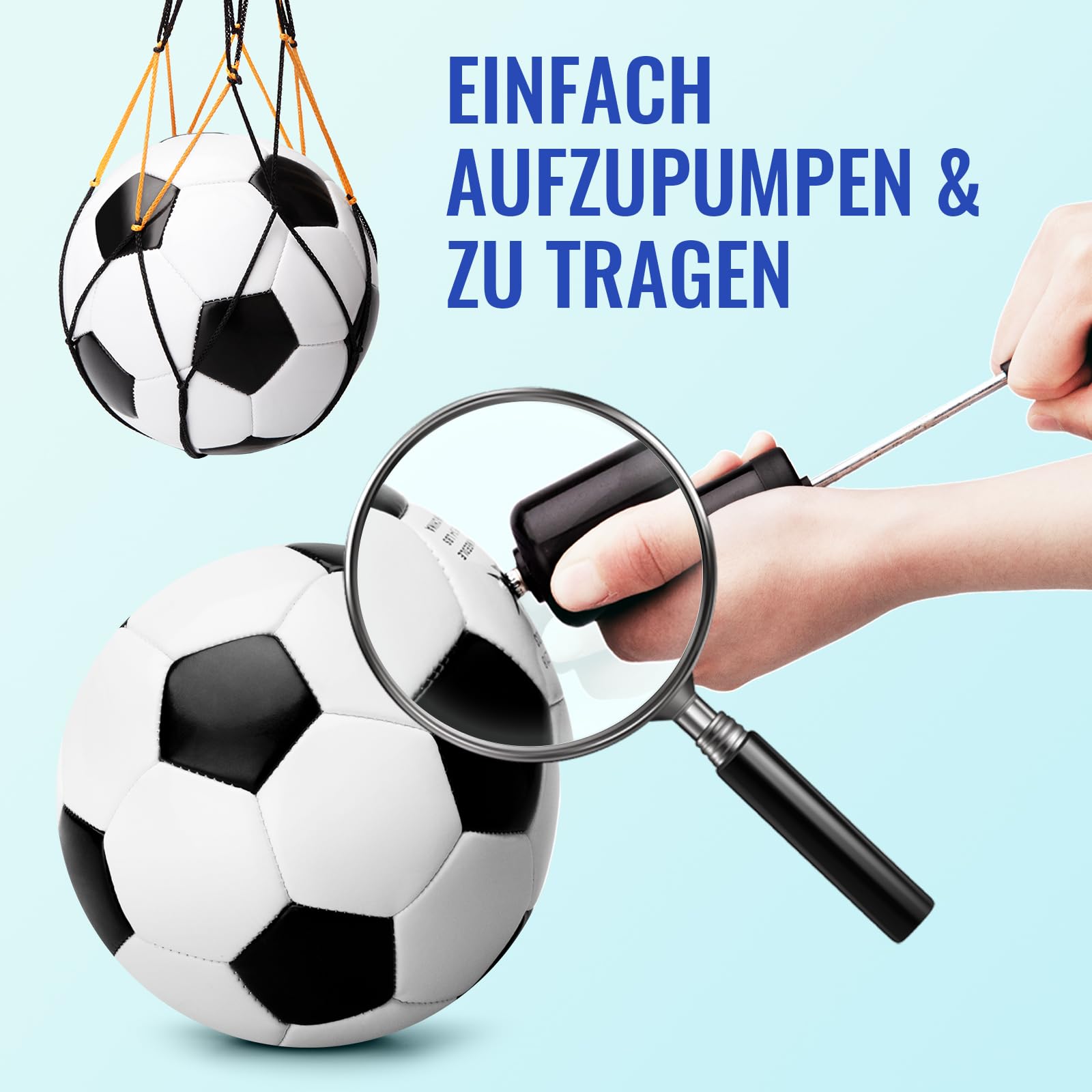 U&C Planet Fußball Größe 3 für Kinder mit Pumpe und Netz - klassisch schwarz weiß, ideal als Outdoor Spielzeug, Geschenk für Jungen und Mädchen ab 3 Jahren