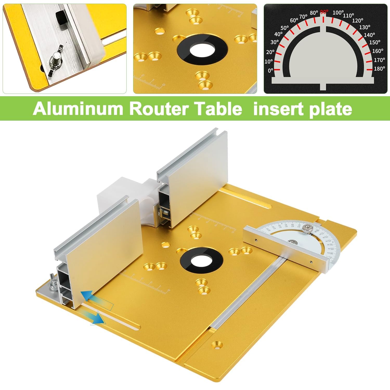 Mesa Fresadora para Madera Aluminio, Sistema Elevación de Mesa para Fresadora Kit, Sujeción de 4 Mordazas Mesa Fresadora, para Carpintería, Ranurado y Recorte (Oro)