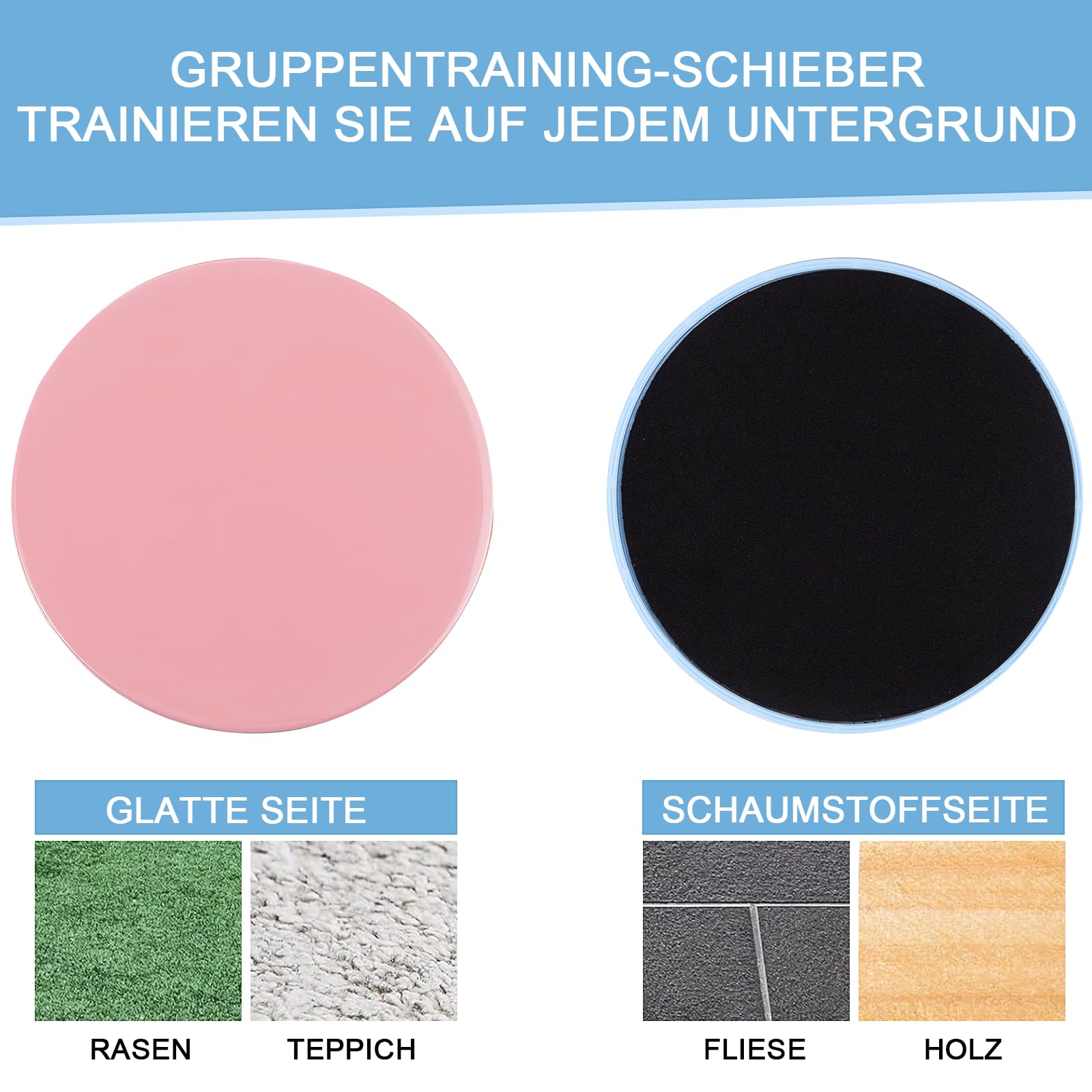 20 Fitness-Slider, 18 cm, doppelseitig für Teppich und Hartboden | Für Core-Training, Yoga und Pilates – leicht und kompakt für Fitnessstudio, Zuhause und unterwegs