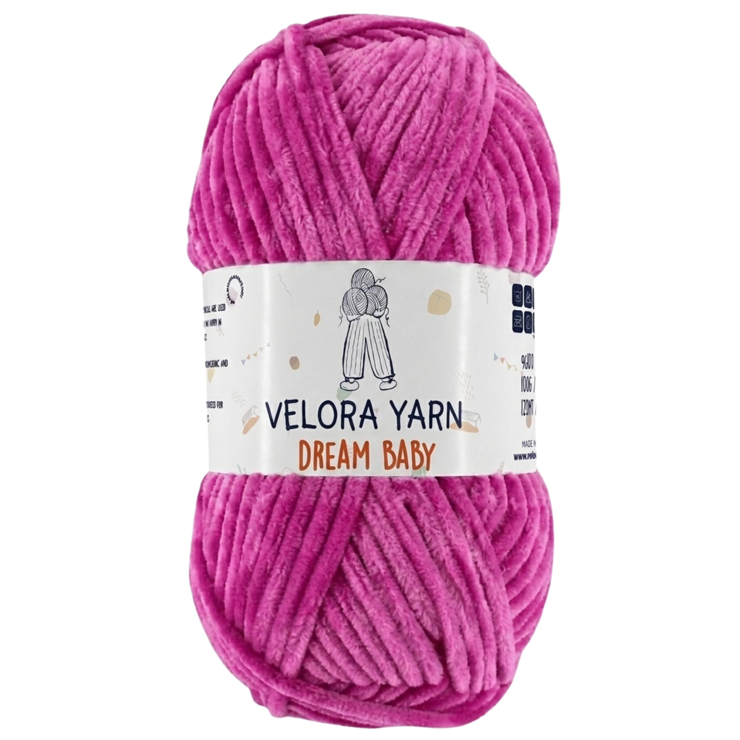 Velora Dream Baby 100% Polyester Chenille Yarn Soft Thick Chunky Yarn Skein 100g 120m, Machine Washable for Knitting&Crochet Blanket, Amigurumi, Scarf, Hat,Sweater,Plushies (Light Fuchsia)