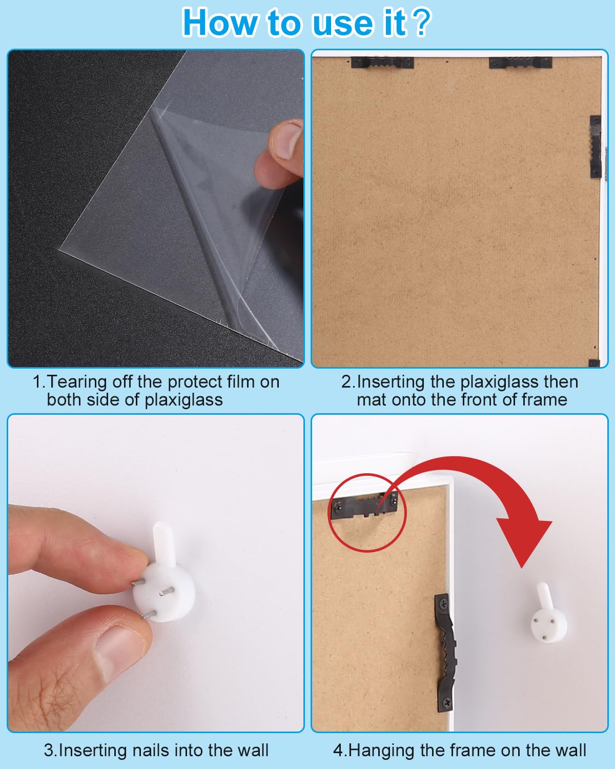 LEAZZLE Cornici artistiche per Bambini da 2 Pezzi,Cornici per Disegni per Bambini A4 Cornice d'Arte per Bambini con Apertura Frontale,punti metallici antitraccia (bianco)