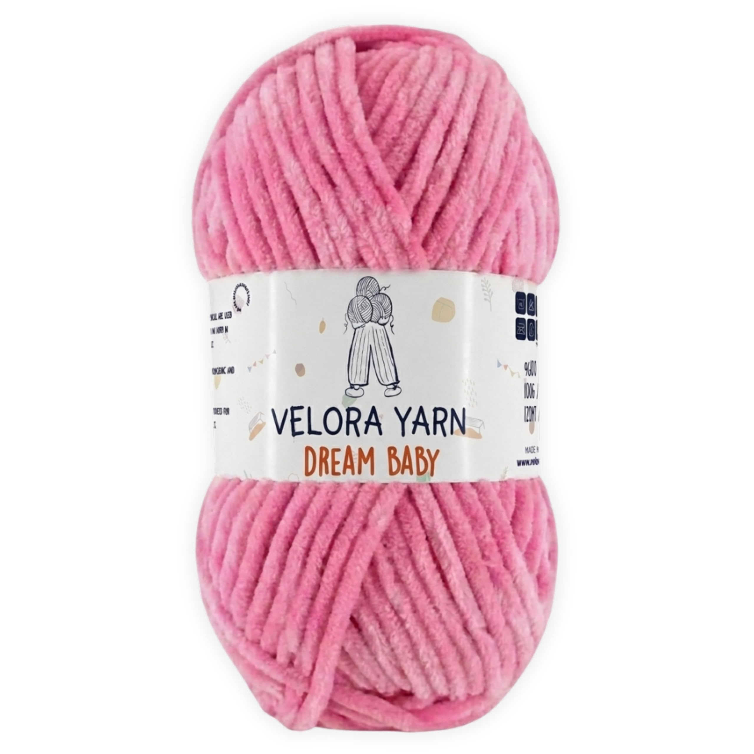 Velora Dream Baby 100% Polyester Chenille Yarn Soft Thick Chunky Yarn Skein 100g 120m, Machine Washable for Knitting&Crochet Blanket, Amigurumi, Scarf, Hat,Sweater,Plushies (Dark Pink)
