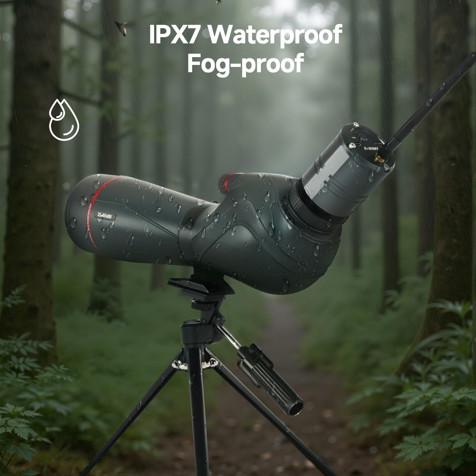 SVBONY SV406 20-60x80 Spotting Scope with Tripod,SC001 WiFi, 3-Axis Adjustable Adapter,HD Optical System with BAK4 Prism, Waterproof & Fogproof, Spotting Scopes for Target Shooting, Bird Watching