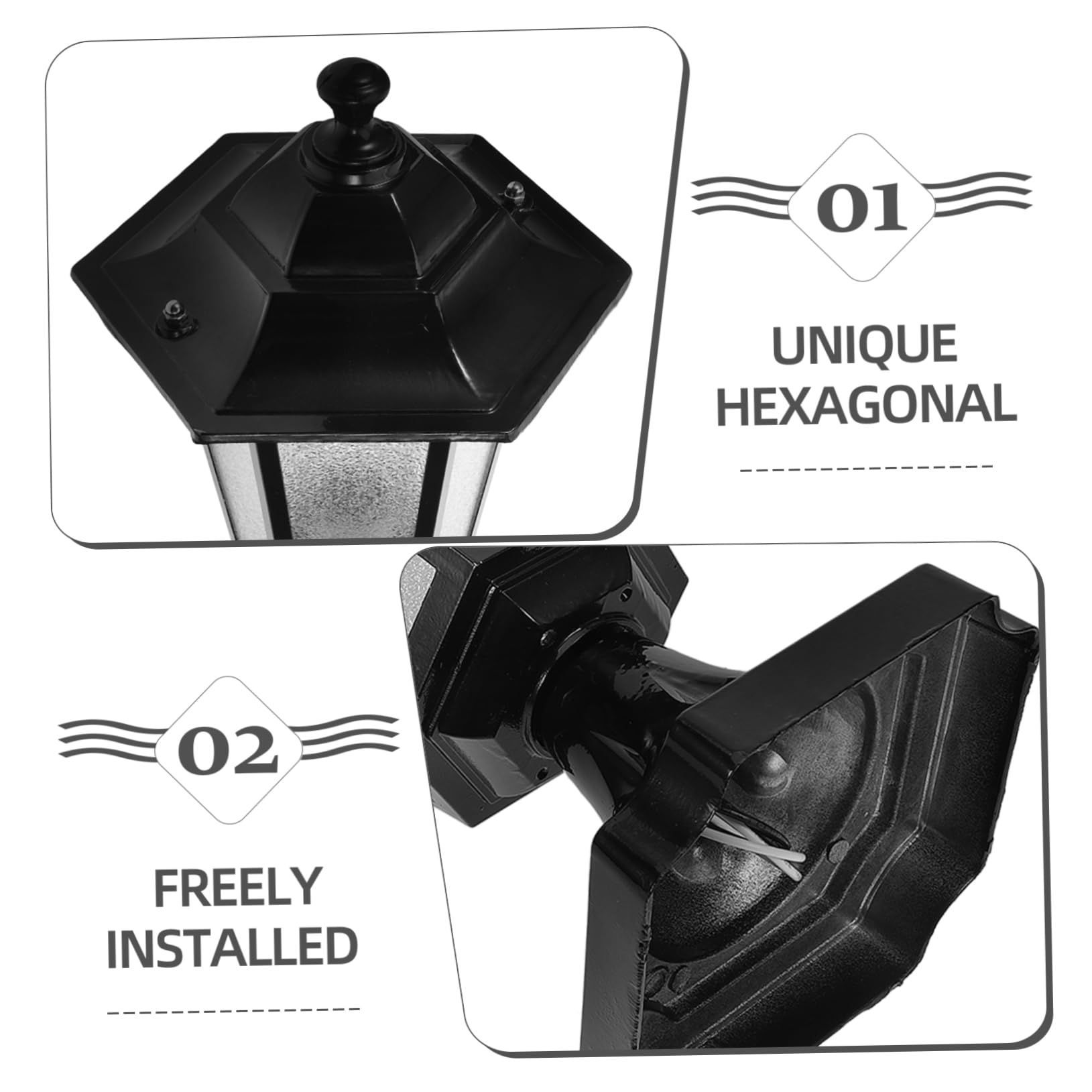 LIFKOME Lampadaire Extérieur pour Jardin Style Villa Européen Noir en Métal et Verre Étanche et Antipoussière Six Pans pour Piliers de Porte et Cours