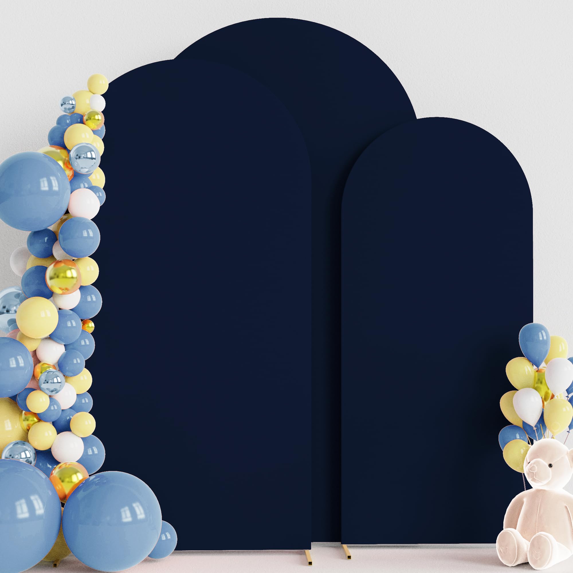 Arch Backdrop Cover Navy Blue Arch Covers Strethy Backdrop Set of 3 | 7.2FT,6.6FT,6FT Spandex Fitted Balloon Arch Cover Round Top Chiara Backdrop Cover for Wedding Birthday Party Banquet Decor