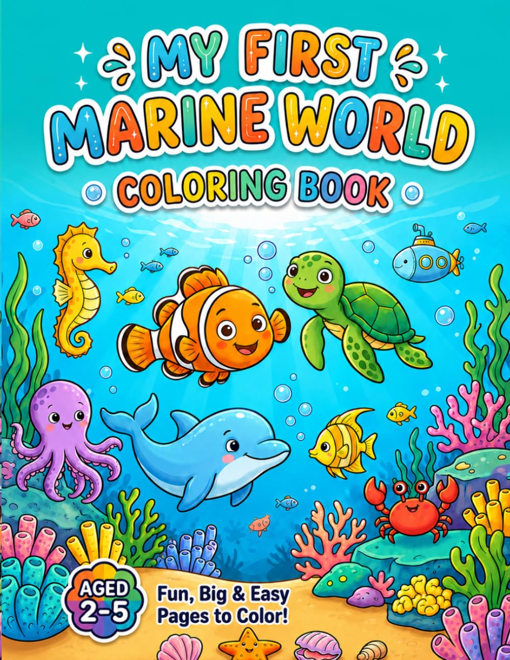 My First Marine World: Easy Sea Creatures, Fish, and Coral Reef Coloring Pages for Toddlers and Preschoolers.