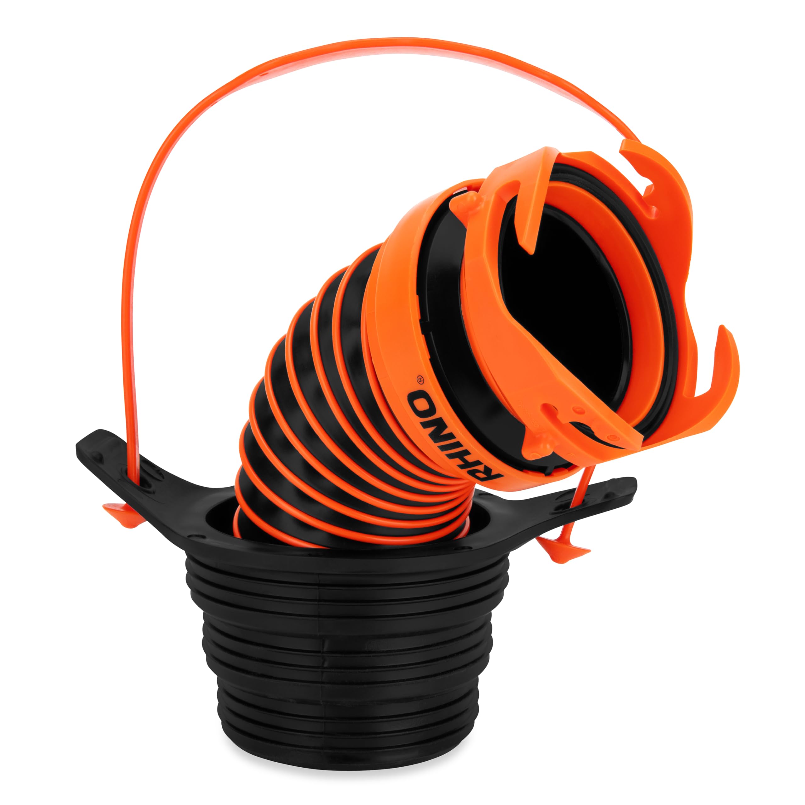 Camco Flexible 3-in-1 RV Sewer Hose Adapter & Drain Seal - Easily Connect Your Camper Sewer Hose to 3, 3 1/2, or 4 inch Inlets Even with Damaged Threads - Features RhinoExtreme Hose and Handle (39319)
