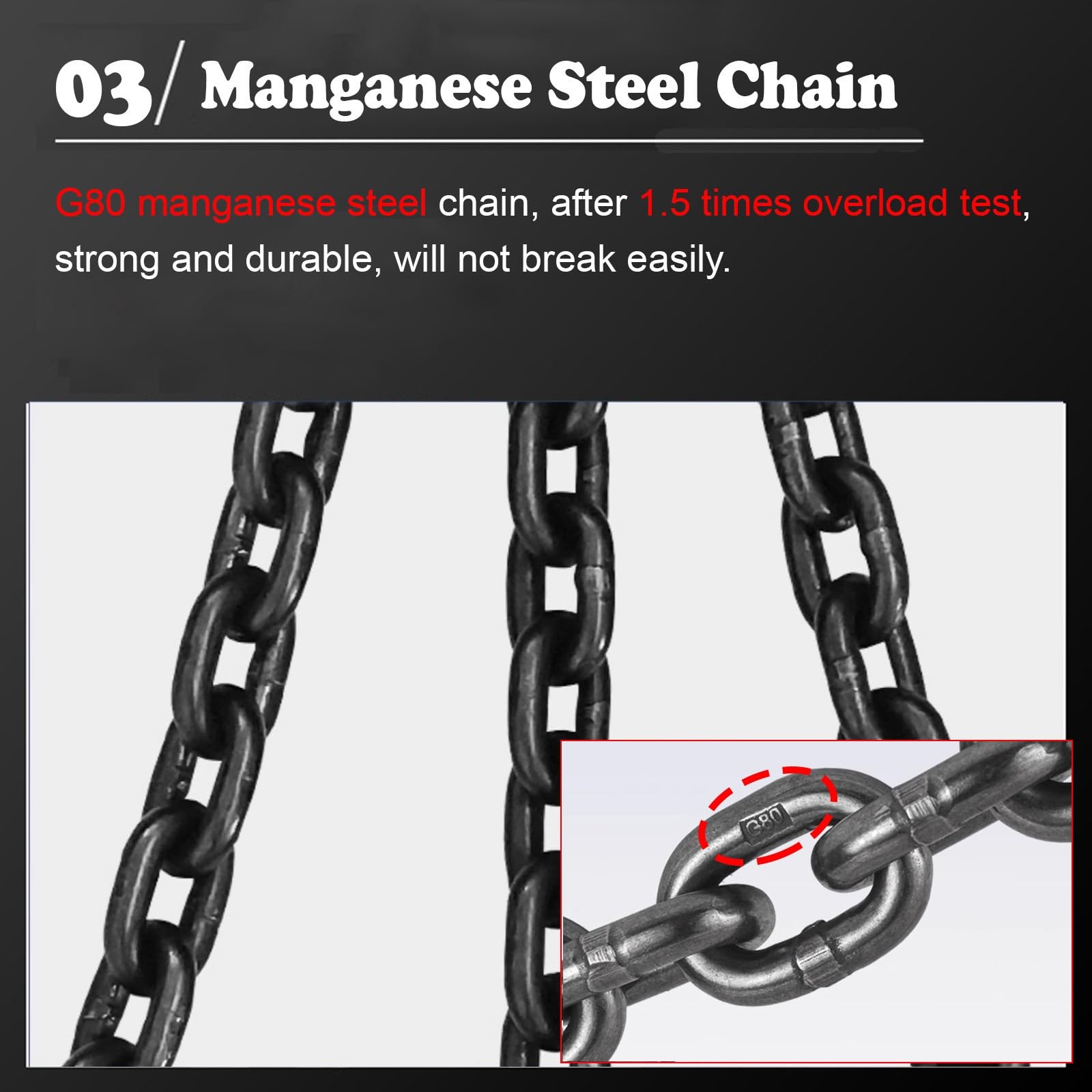 Catene di sollevamento in acciaio Mn-Heavy Duty con ganci, 2T/3T/5T, imbracatura portante per sicurezza del carico e rimorchio (4 m)